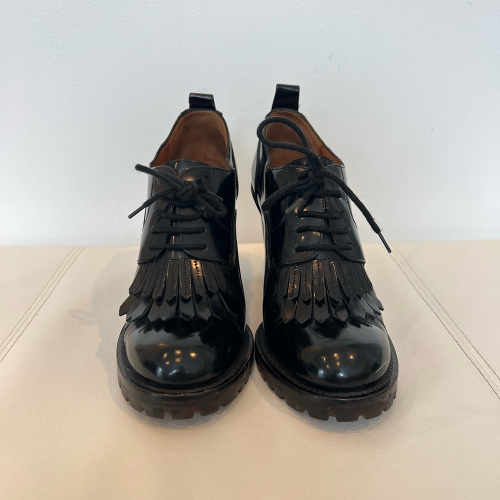 Valentino Garavani shiny black leather Oxford style lace up “bootie”. Size 36